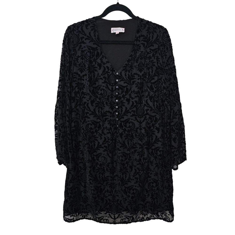 Nanette Lepore 10 Black Burnout Velvet Dress‎ Floral Flare Sleeve Whimsygoth